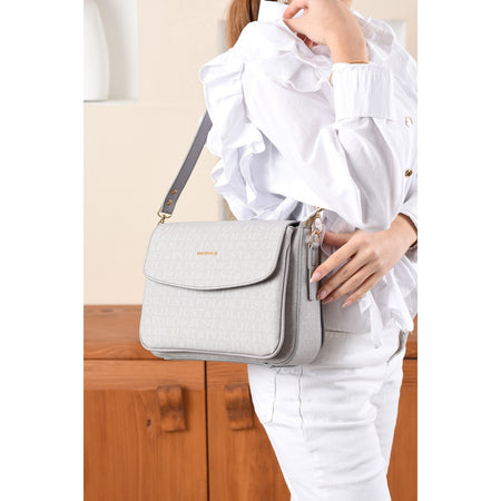 Just Polo Monogram Print Women's Hand and Shoulder Bag Gray - MALLTURK