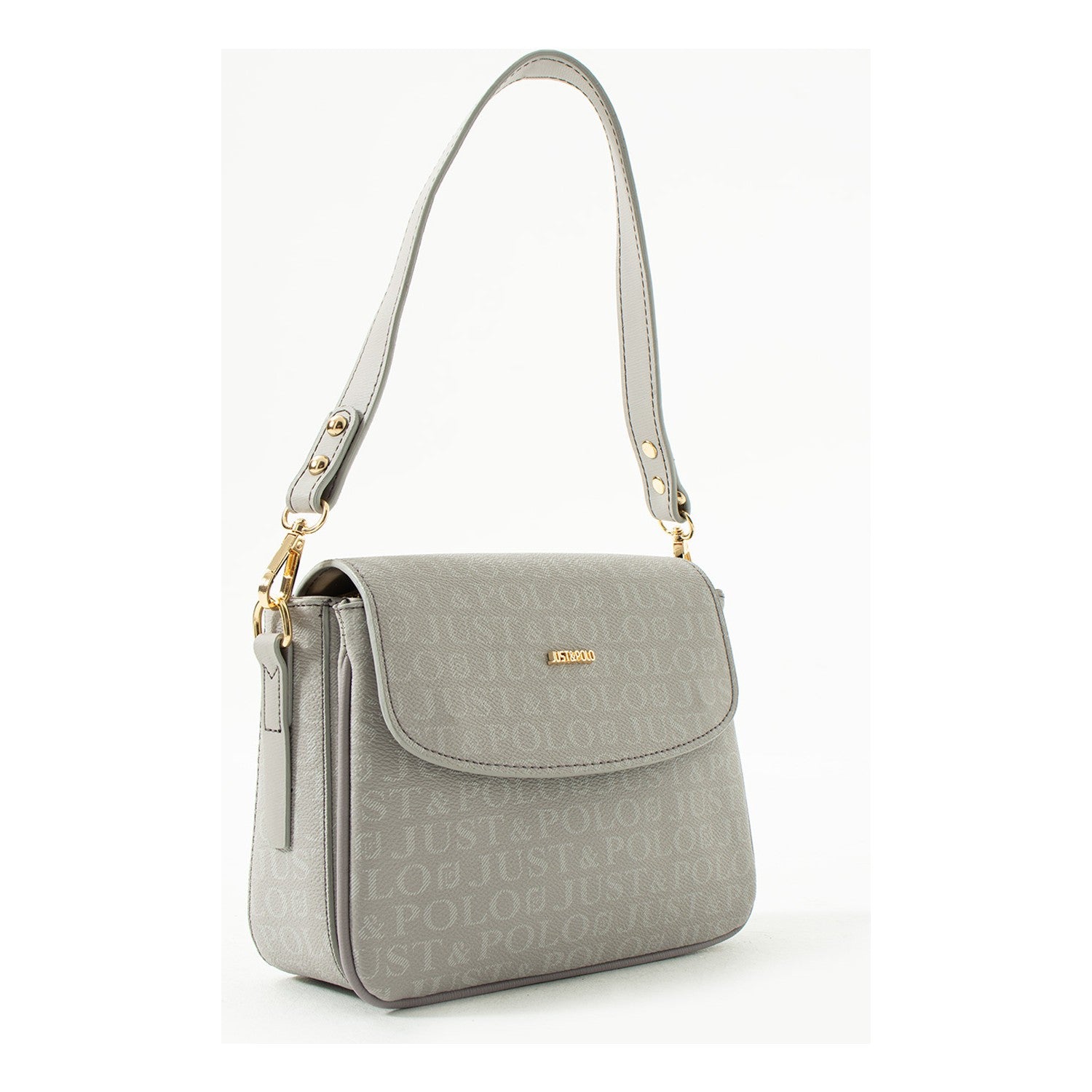 Just Polo Monogram Print Women's Hand and Shoulder Bag Gray - MALLTURK