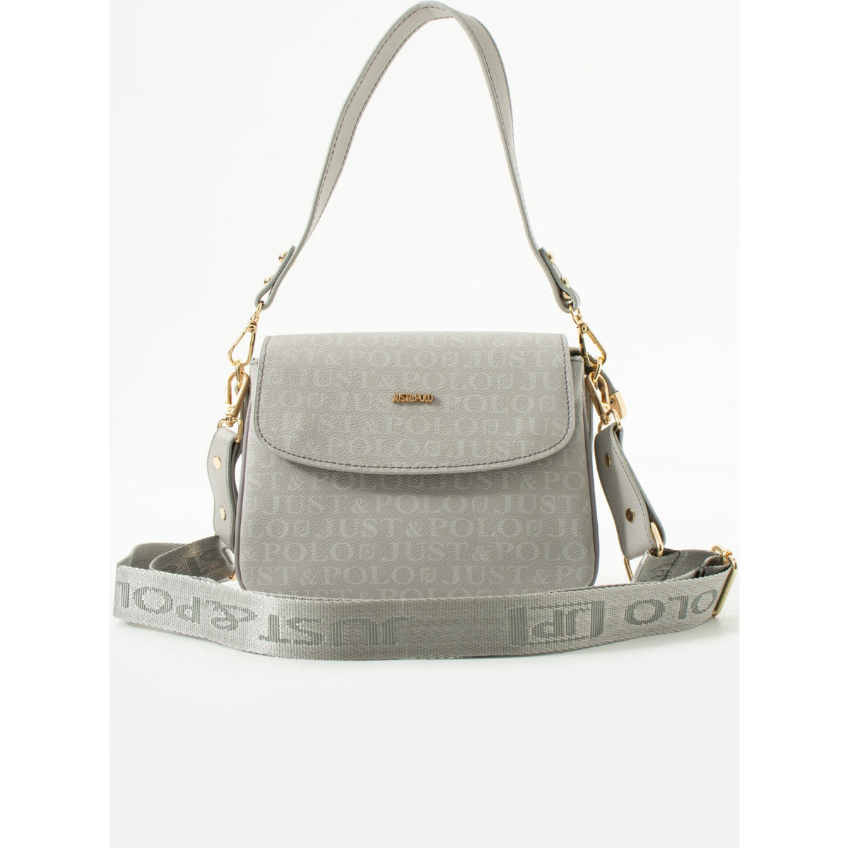 Just Polo Monogram Print Women's Hand and Shoulder Bag Gray - MALLTURK