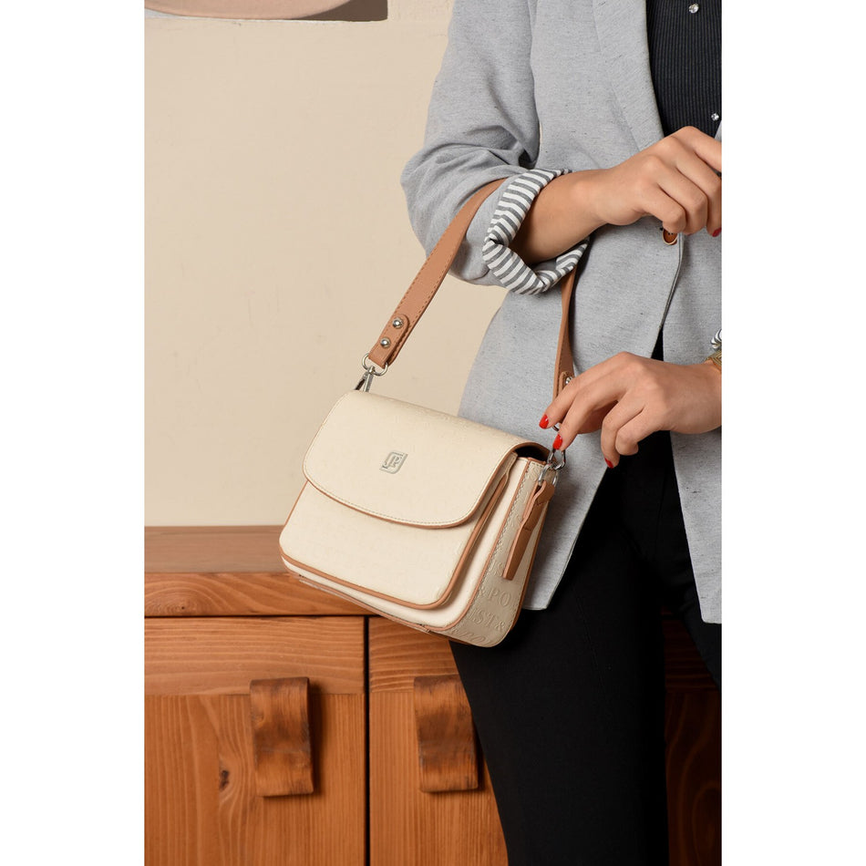 Just Polo Women's Flap Shoulder Bag JPM4041 Cream Women's Bag - MALLTURK