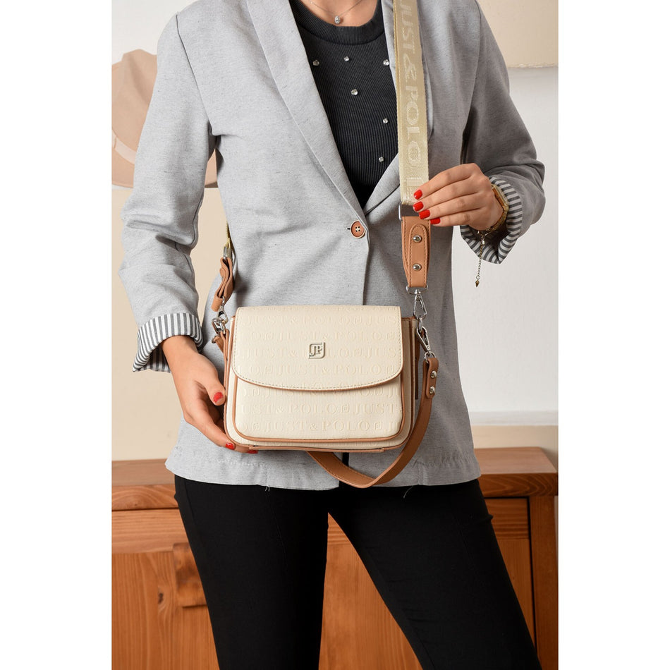 Just Polo Women's Flap Shoulder Bag JPM4041 Cream Women's Bag - MALLTURK