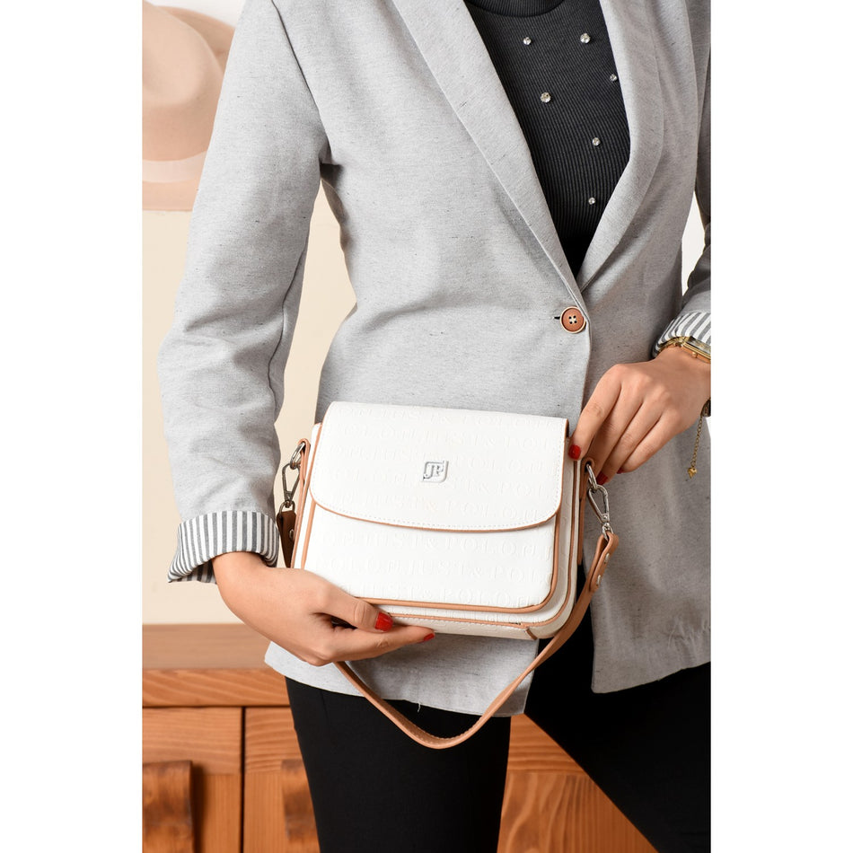 Just Polo Women's Flap Shoulder Bag JPM4041 White Women's Handbag - MALLTURK