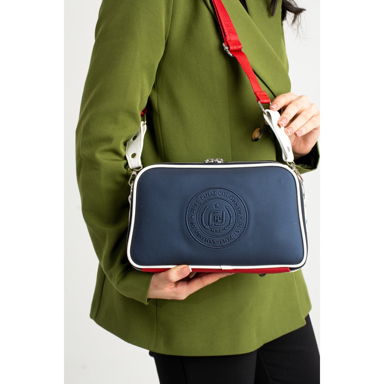 Just Polo Women's 3D Just & Polo Patterned Vegan Shoulder Bag Size: 16 x 26 cm Navy Blue - Tan - MALLTURK