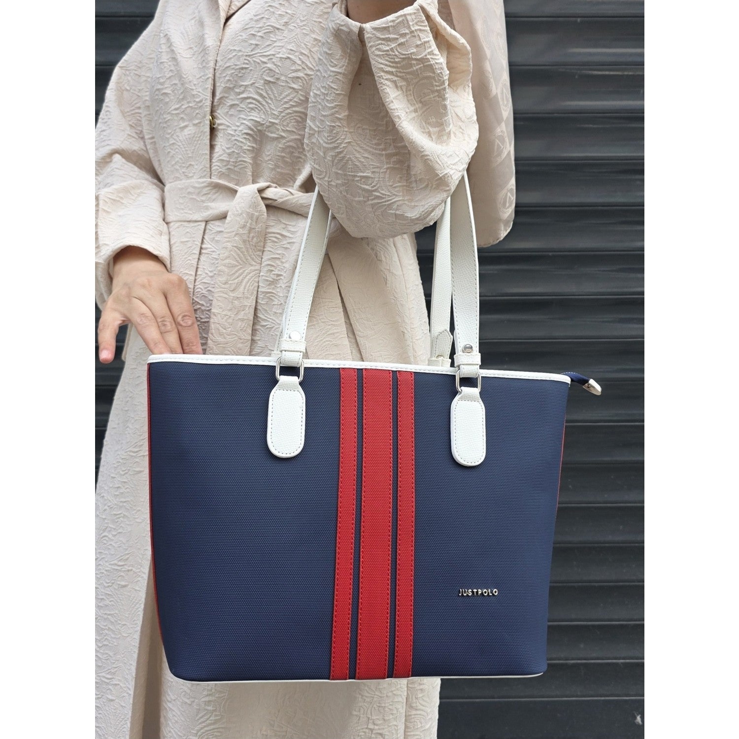 Just Polo JP Just Polo Women's Shoulder Bag Navy Blue - Red - White - MALLTURK