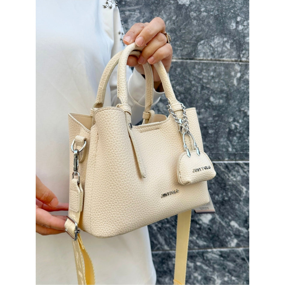 Just Polo Original Women's New Season 3-Compartment Luxury Soft Leather Adjustable Crossbody Stylish Shoulder Bag Cream - MALLTURK