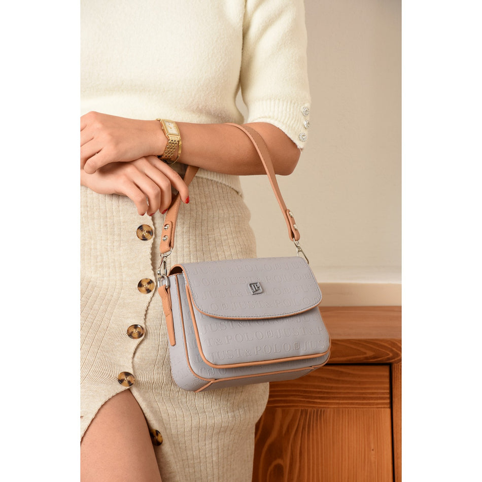 Just Polo Grey Women's Flap Shoulder Bag Gray - MALLTURK