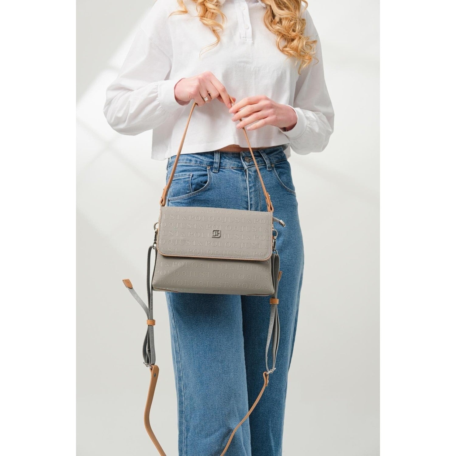 Just Polo Grey Women's Flap Shoulder Bag Gray - MALLTURK
