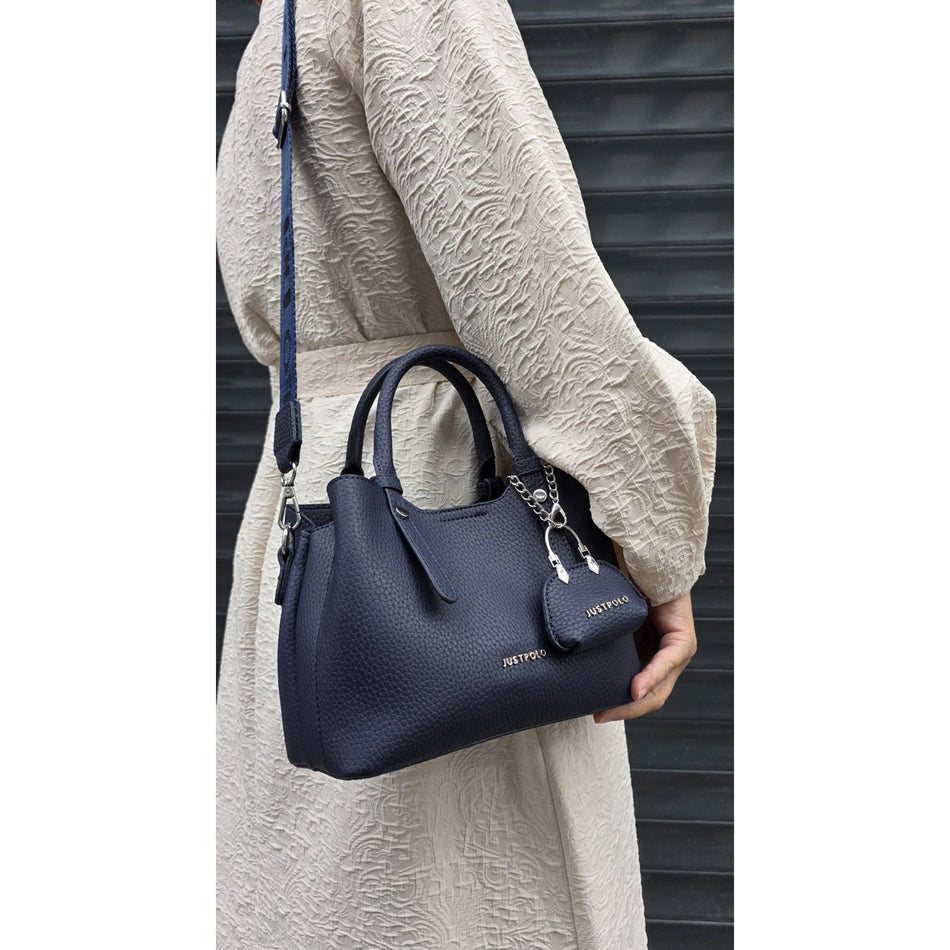 Just Polo Original Women's New Season 3-Compartment Luxury Soft Leather Adjustable Crossbody Stylish Shoulder Bag Navy Blue - MALLTURK