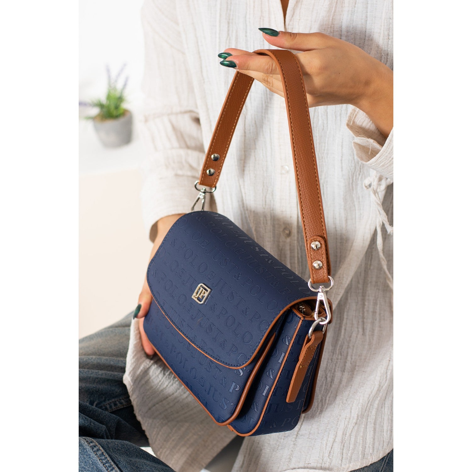 Just Polo Women's Flap Shoulder Bag JPM4041 Navy Blue - MALLTURK