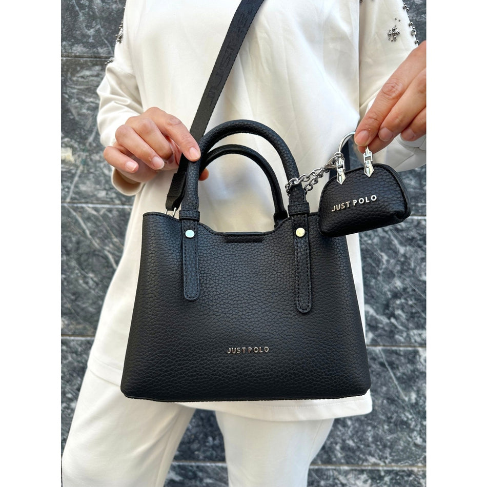 Just Polo Original Women's New Season 3-Compartment Luxury Soft Leather Adjustable Crossbody Stylish Shoulder Bag Black - MALLTURK