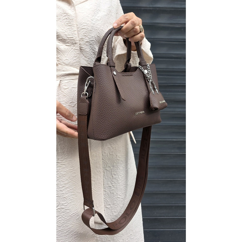 Just Polo Original Women's New Season 3-Compartment Luxury Soft Leather Adjustable Crossbody Stylish Shoulder Bag Brown - MALLTURK
