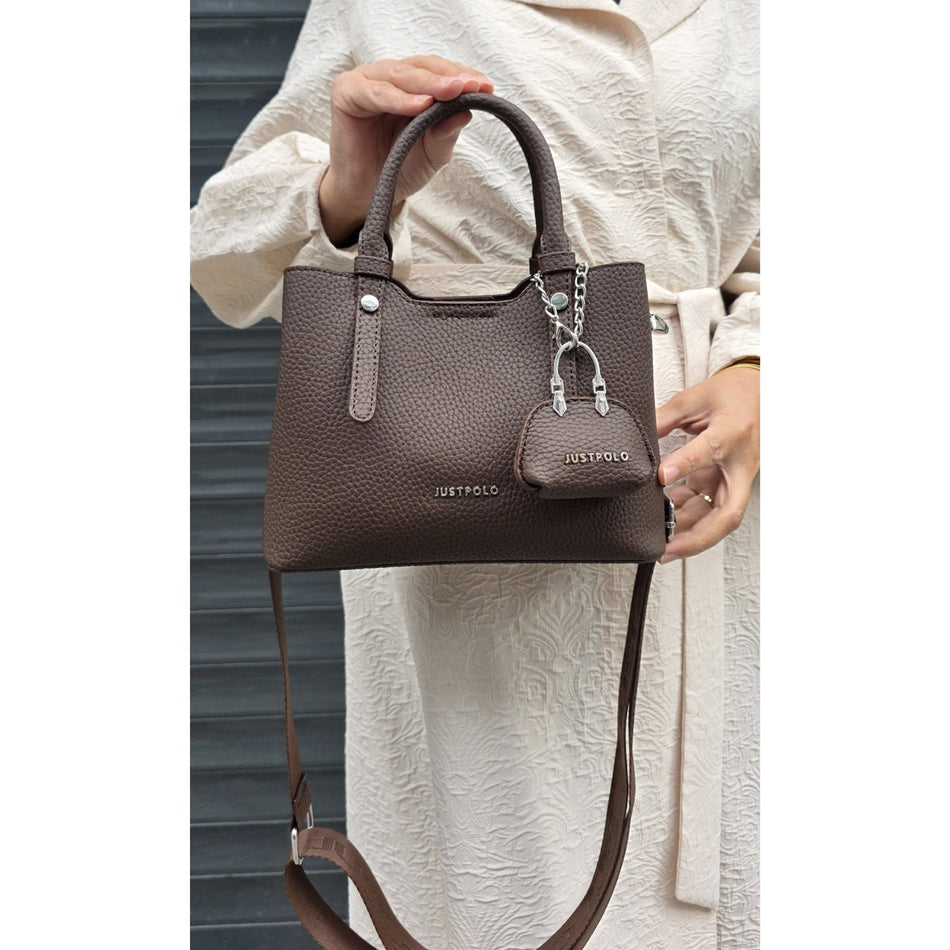 Just Polo Original Women's New Season 3-Compartment Luxury Soft Leather Adjustable Crossbody Stylish Shoulder Bag Brown - MALLTURK