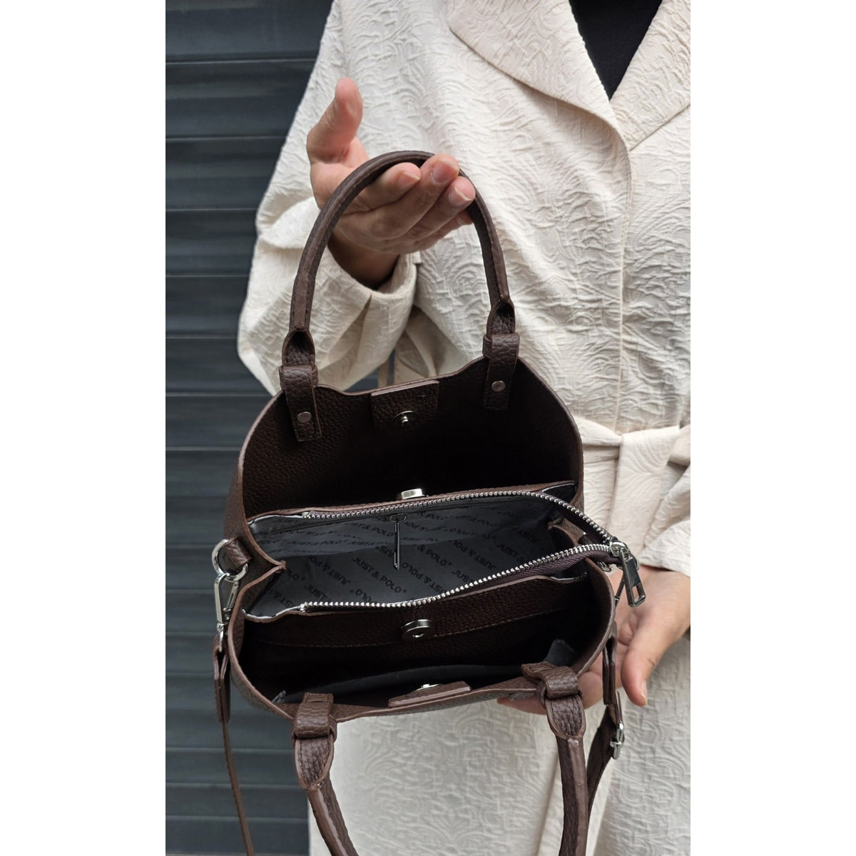 Just Polo Original Women's New Season 3-Compartment Luxury Soft Leather Adjustable Crossbody Stylish Shoulder Bag Brown - MALLTURK