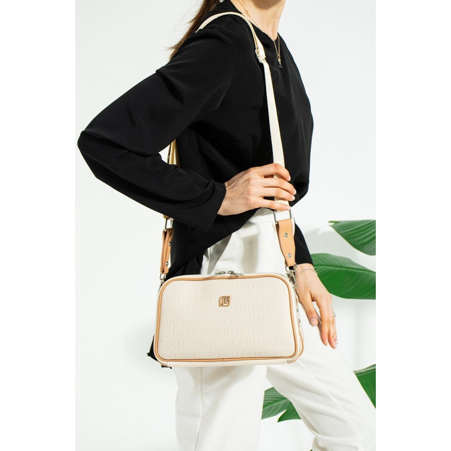 Just Polo Women's 3D Just & Polo Patterned Vegan Shoulder and Handbag 4023 Cream - MALLTURK