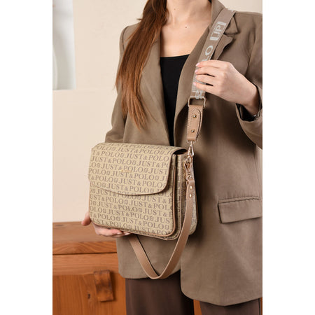Just Polo Monogram Print Women's Hand and Shoulder Bag Sand - MALLTURK