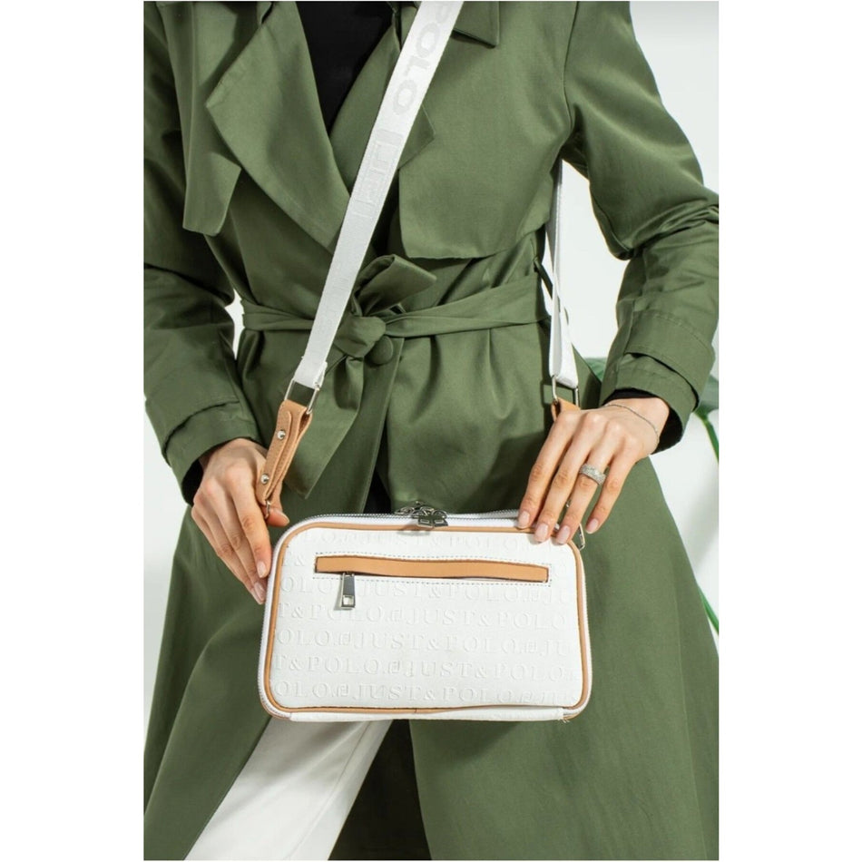 Just Polo Women's 3D Just & Polo Patterned Vegan Shoulder and Handbag 4023 White - MALLTURK
