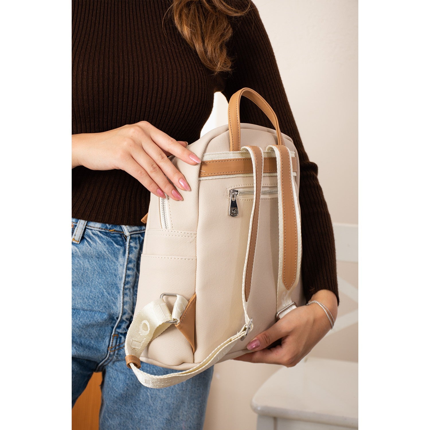 Just Polo Women's Backpack, New Season. Dimensions: Height 31 cm, Width 29 cm. Cream - Tan - MALLTURK