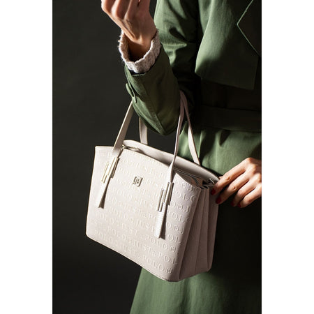 Just Polo Women's Embossed Print Shoulder and Handbag with Long Adjustable Shoulder Strap 4030 Stone - MALLTURK