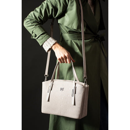 Just Polo Women's Embossed Print Shoulder and Handbag with Long Adjustable Shoulder Strap 4030 Stone - MALLTURK