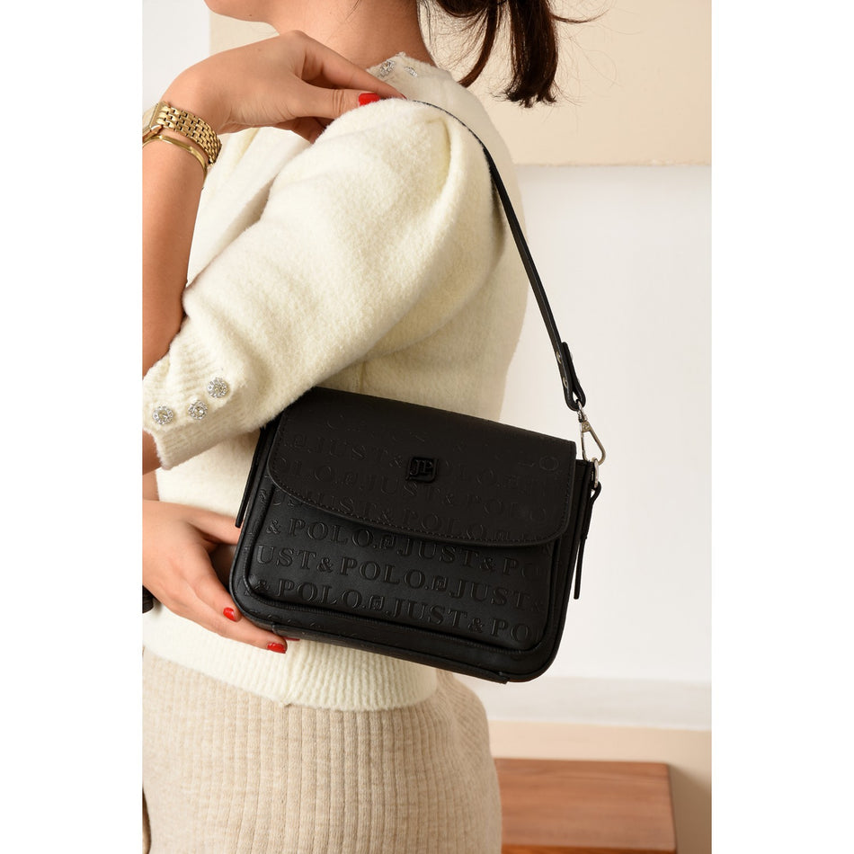Just Polo Women's Flap Shoulder Bag JPM4041 Black Fashion Bag - MALLTURK