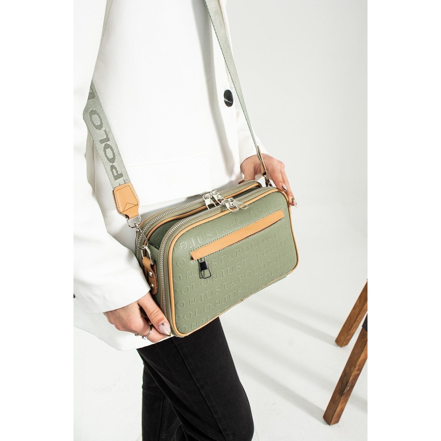 Just Polo Women's 3D Just & Polo Patterned Bag, Vegan Shoulder and Handbag, SIZE: 16x26 cm, Green - MALLTURK