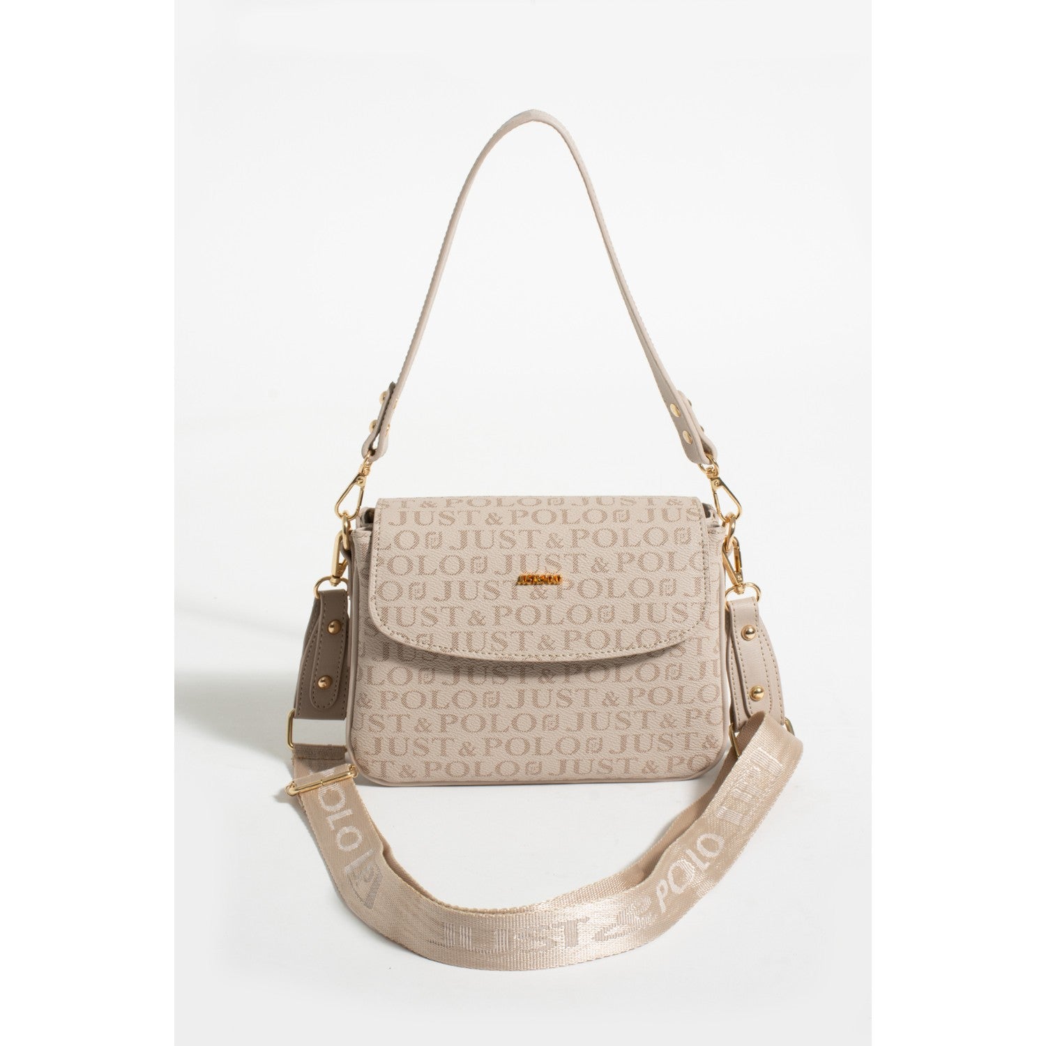 Just Polo Black Monogram Print Women's Hand and Shoulder Bag - MALLTURK