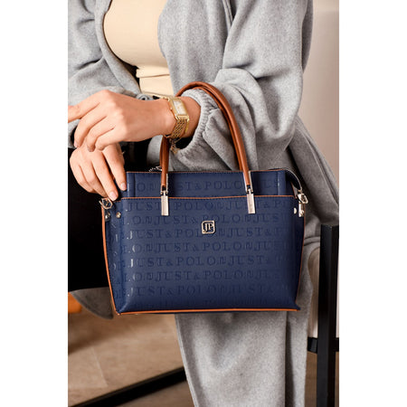 Just Polo Women's Navy, Tan, and Camel 5-Compartment Embossed Hand and Shoulder Bag JPM4045 Women's Handbag - MALLTURK