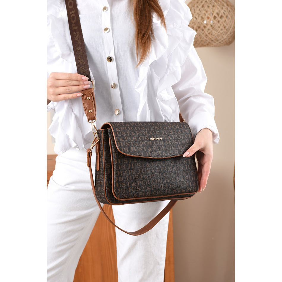 Just Polo Monogram Print Women's Hand and Shoulder Bag Brown Color - MALLTURK