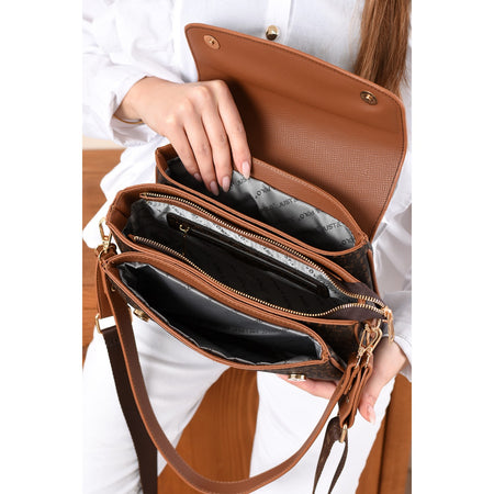 Just Polo Monogram Print Women's Hand and Shoulder Bag Brown Color - MALLTURK