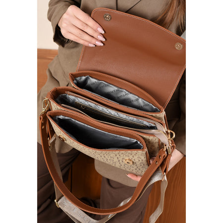 Just Polo Monogram Print Women's Hand and Shoulder Bag Sand Tan Color - MALLTURK