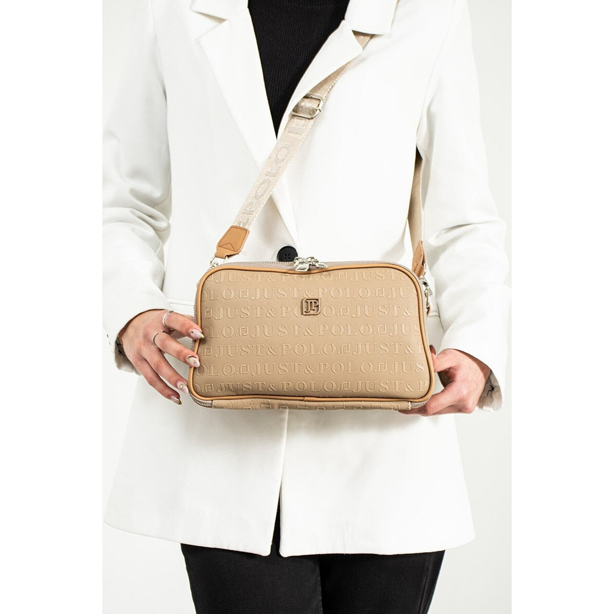 Just Polo Women's 3D Just & Polo Patterned Vegan Shoulder and Handbag 4023 Sand - MALLTURK