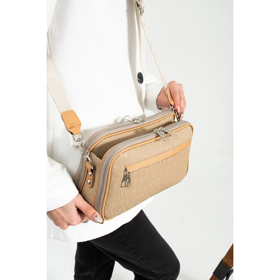 Just Polo Women's 3D Just & Polo Patterned Vegan Shoulder and Handbag 4023 Sand - MALLTURK