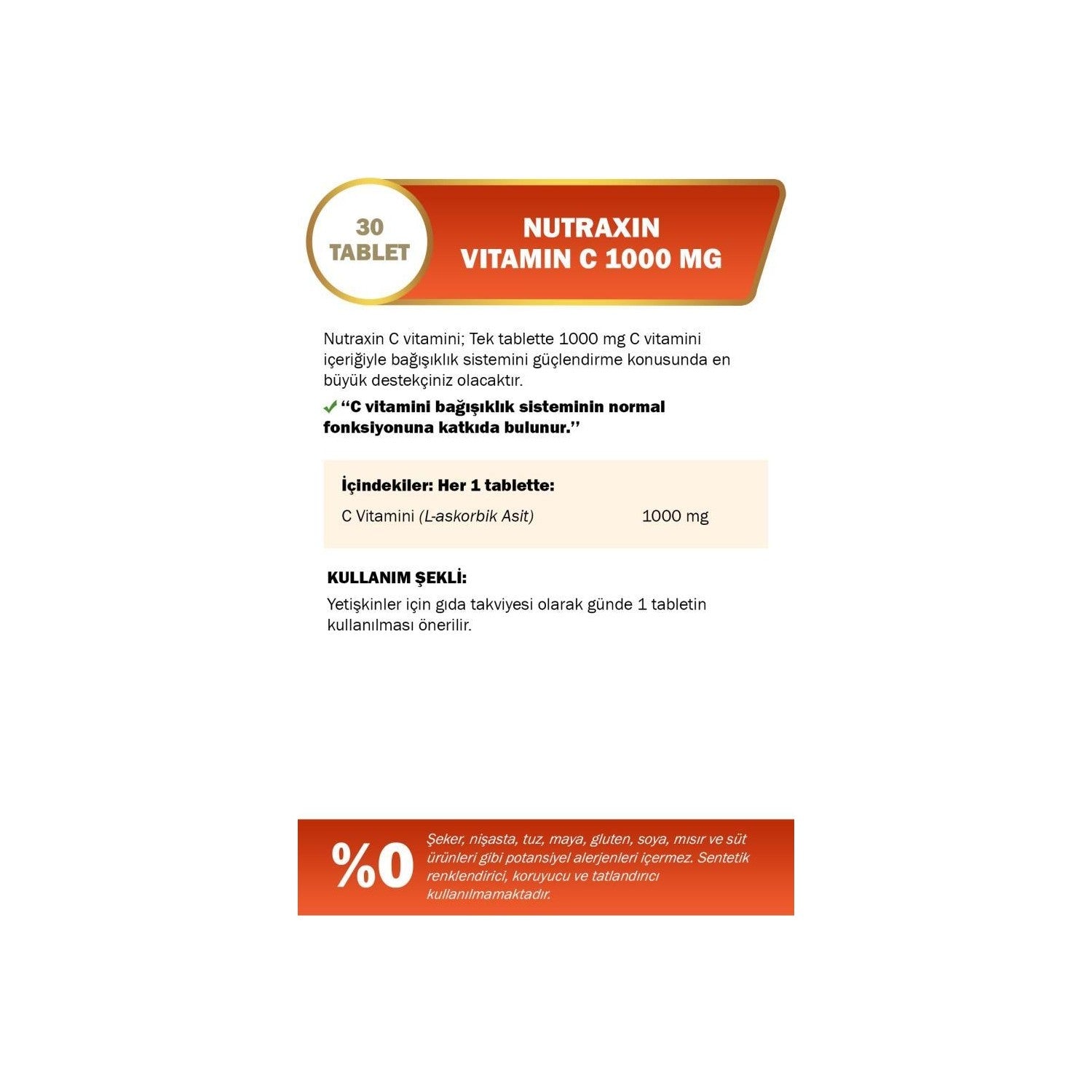 Nutraxin C Vitamin 1000 Mg - C Vitamin Deposu Zaman Salinimli 30 Tablet - MALLTURK