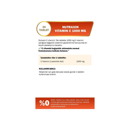 Nutraxin C Vitamin 1000 Mg - C Vitamin Deposu Zaman Salinimli 30 Tablet - MALLTURK