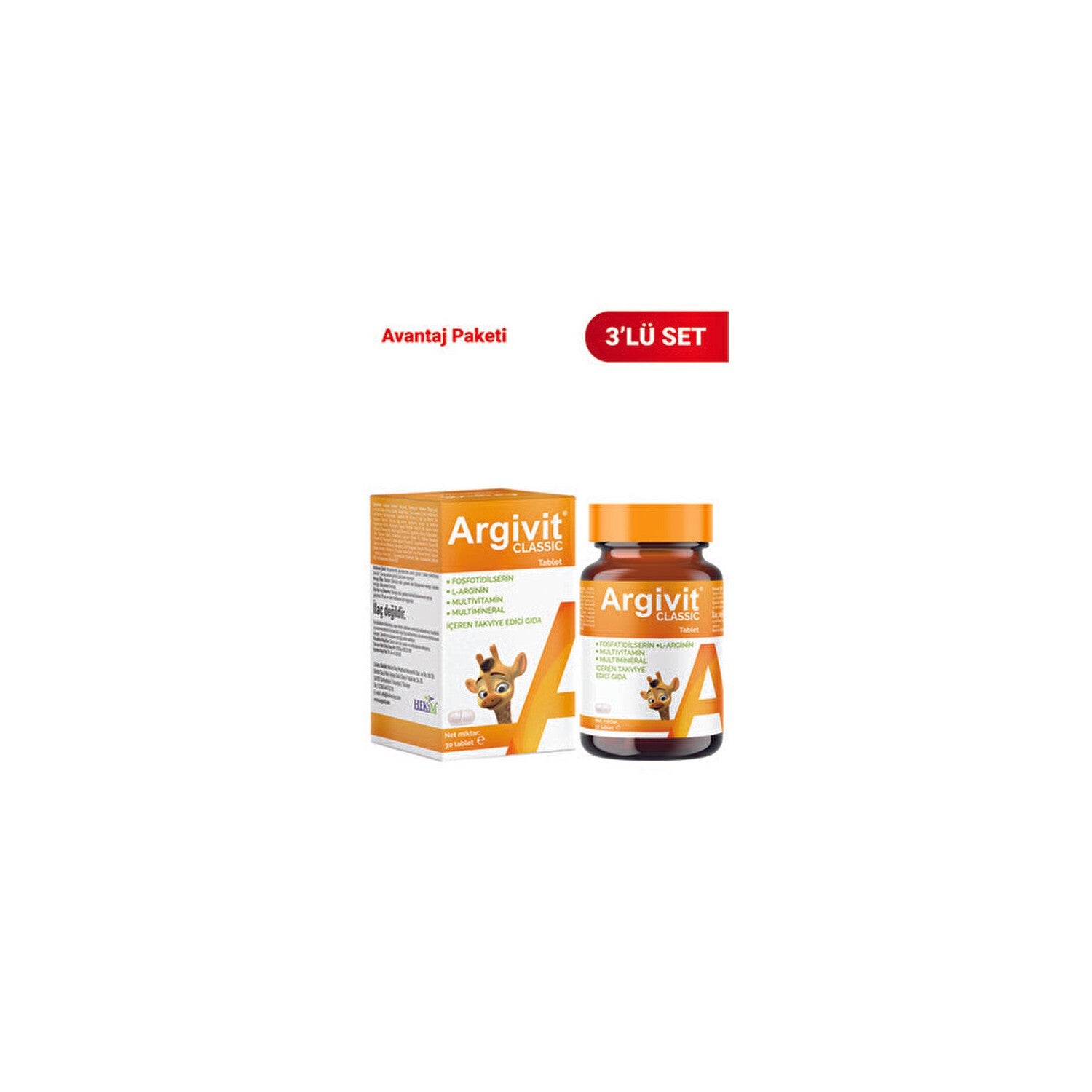Argivit Klasik 30 Tablet Fosfatidilserin and L-Arginin with Dietary Supplement - MALLTURK