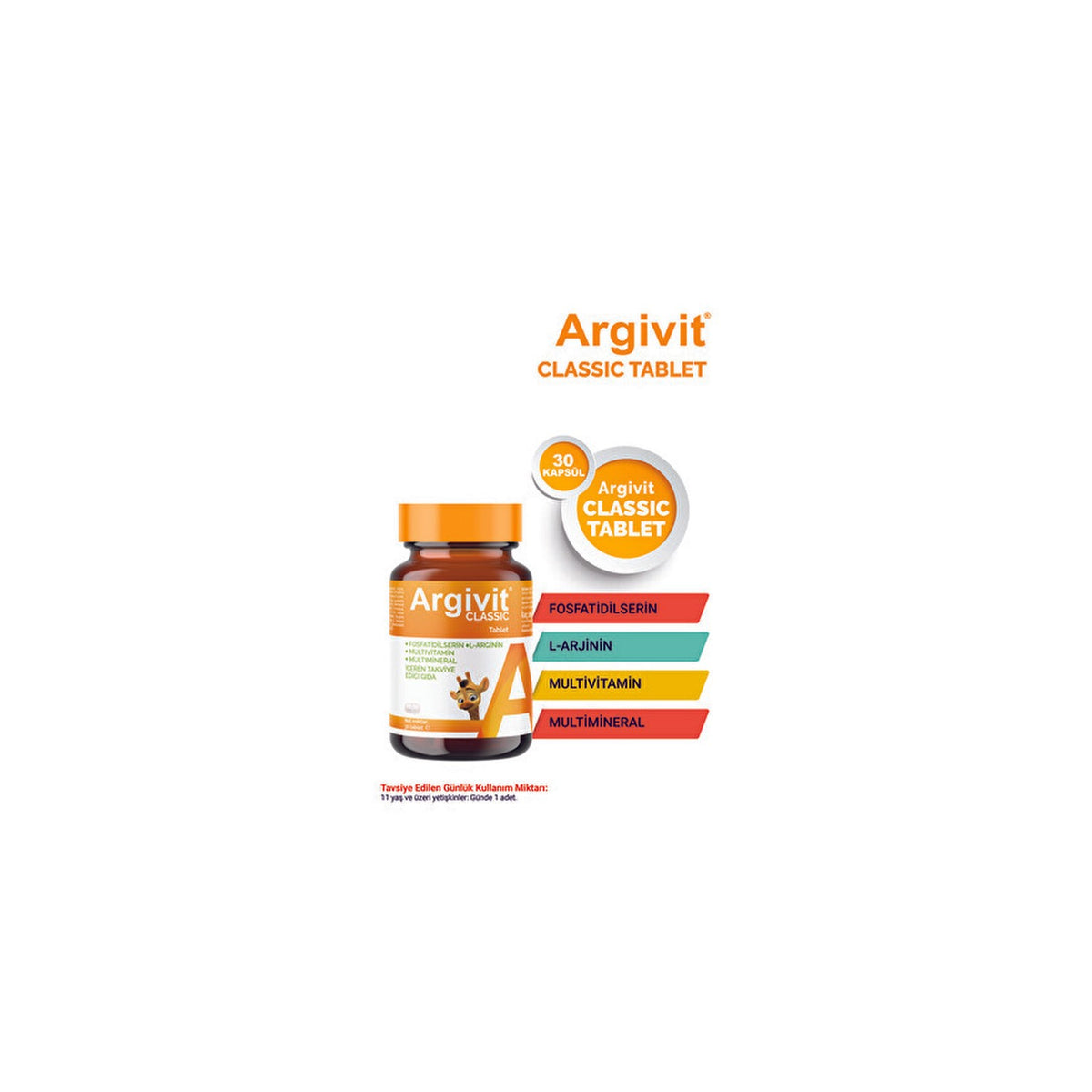 Argivit Klasik 30 Tablet Fosfatidilserin and L-Arginin with Dietary Supplement - MALLTURK