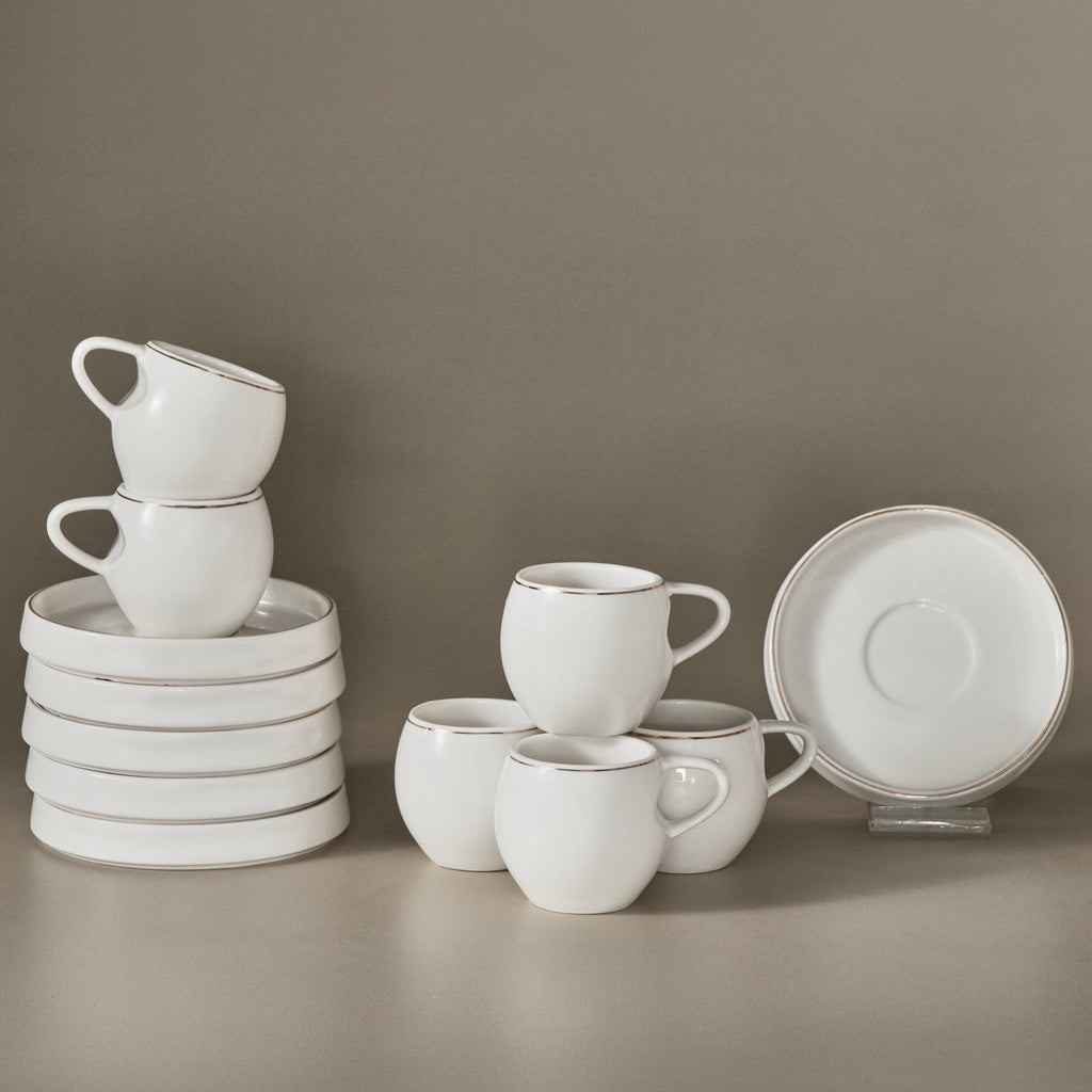 Karaca Sunset 12-Piece White Porcelain Turkish Coffee Cup Set for 6