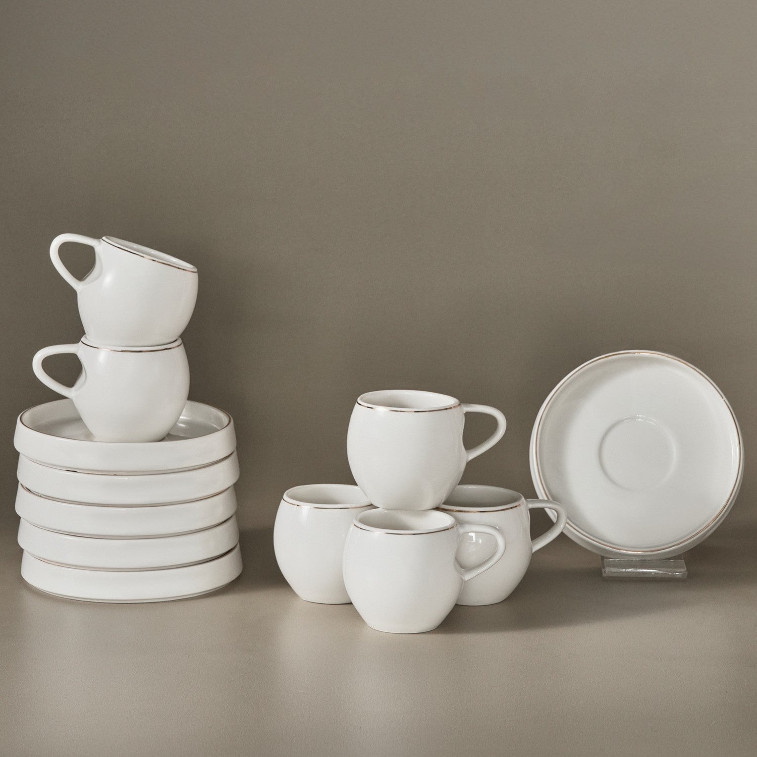 Karaca Sunset 12-Piece White Porcelain Turkish Coffee Cup Set for 6