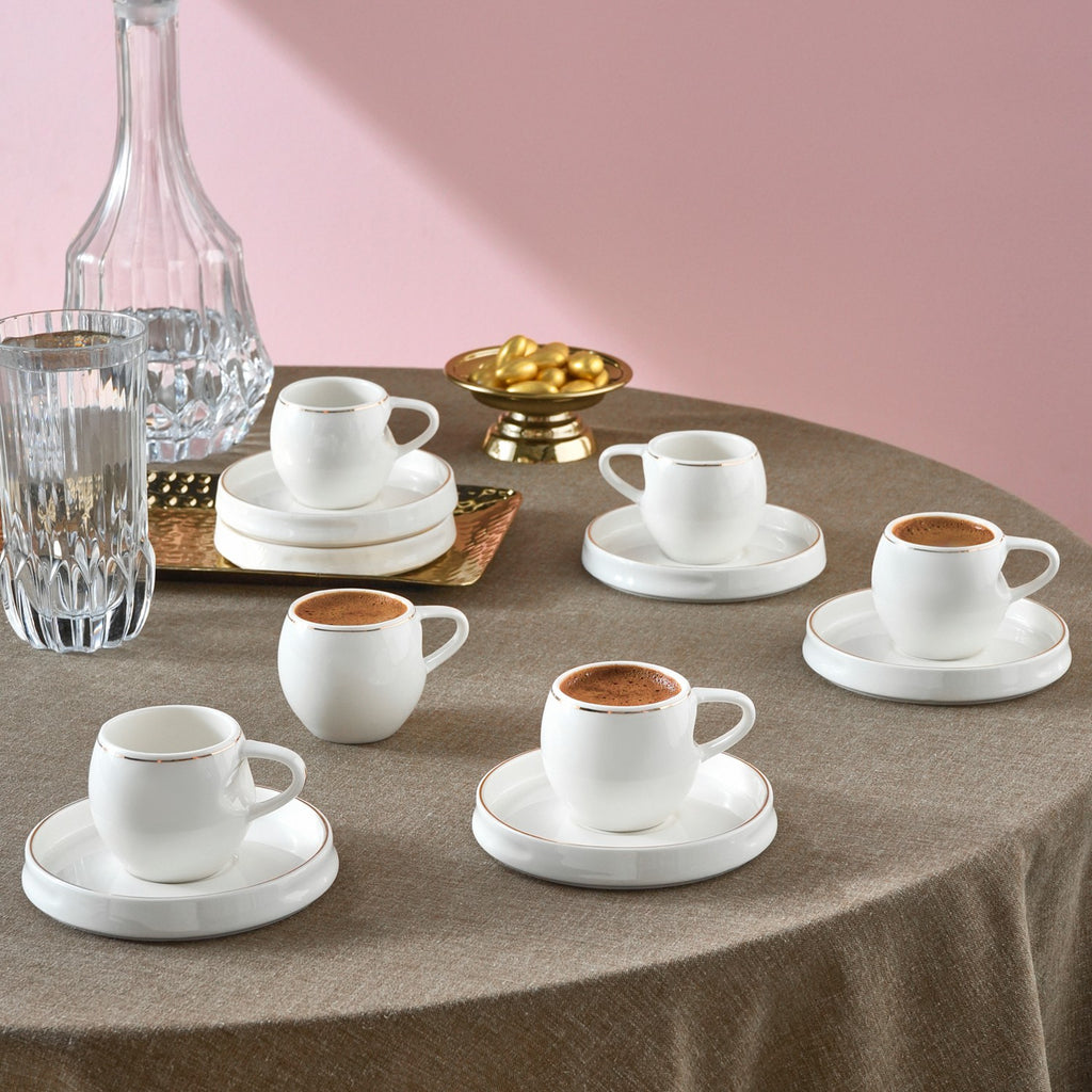Karaca Sunset 12-Piece White Porcelain Turkish Coffee Cup Set for 6
