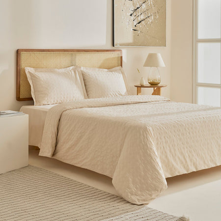 Karaca Home Perla Gofre %100 Cotton Double Duvet Cover Set Beige - MALLTURK