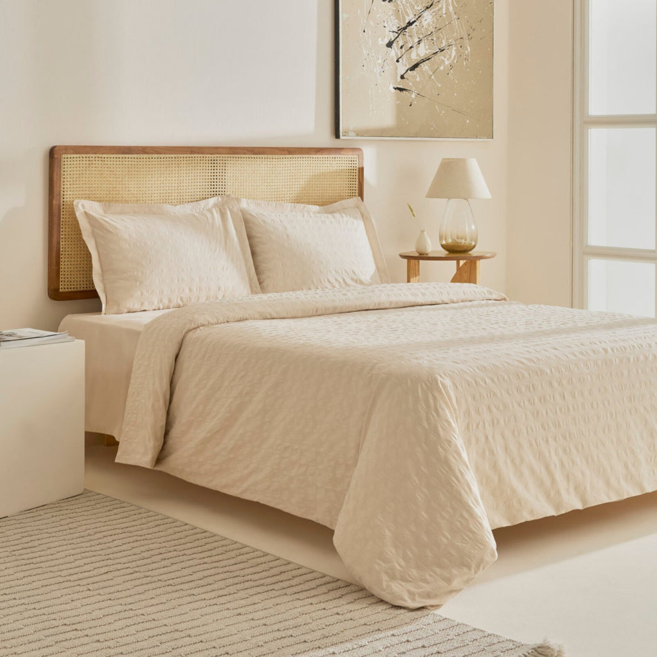 Karaca Home Perla Gofre %100 Cotton Double Duvet Cover Set Beige - MALLTURK