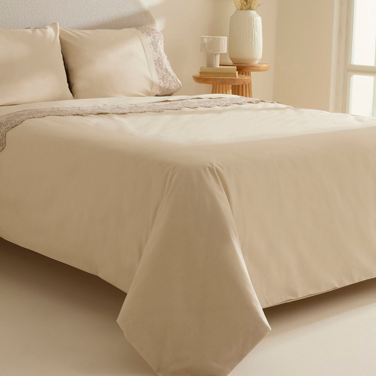 Karaca Home Avenza Embroidered Double Duvet Cover Set Beige - MALLTURK