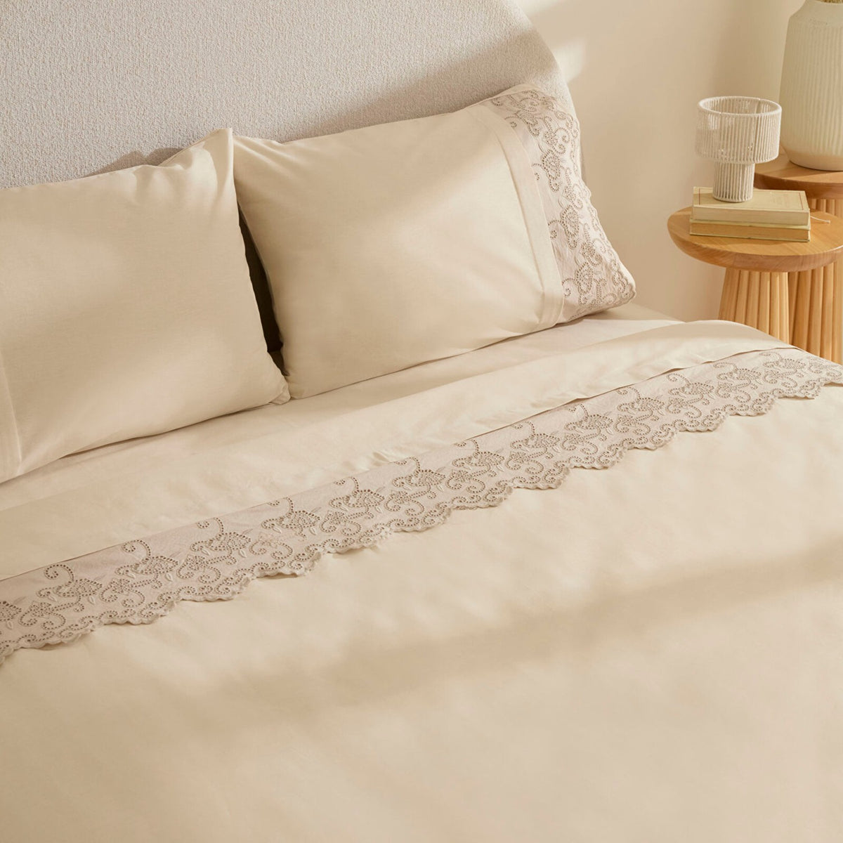 Karaca Home Avenza Embroidered Double Duvet Cover Set Beige - MALLTURK
