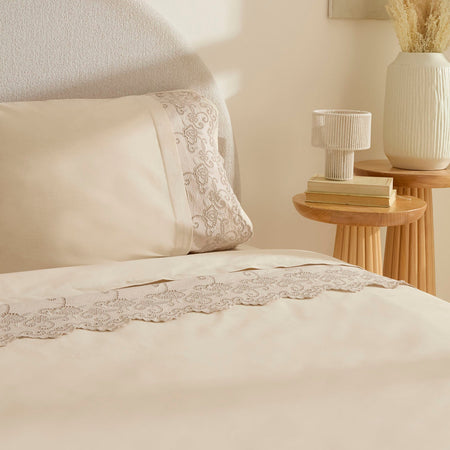 Karaca Home Avenza Embroidered Double Duvet Cover Set Beige - MALLTURK