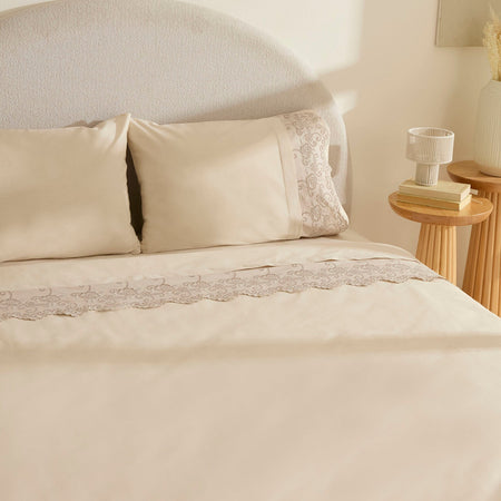 Karaca Home Avenza Embroidered Double Duvet Cover Set Beige - MALLTURK