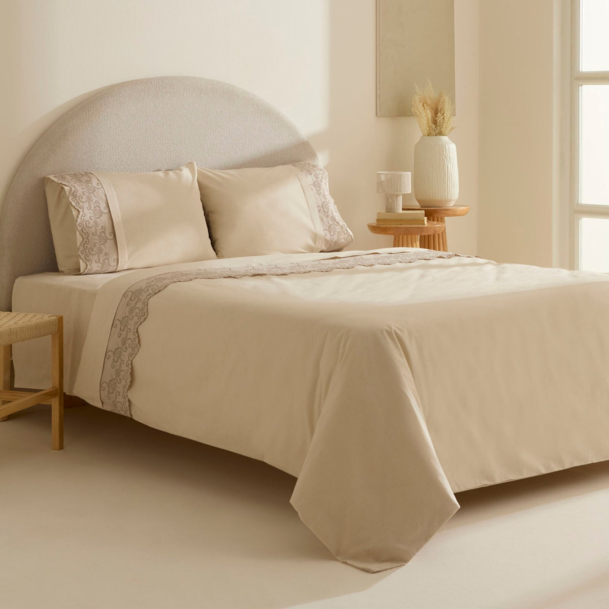 Karaca Home Avenza Embroidered Double Duvet Cover Set Beige - MALLTURK