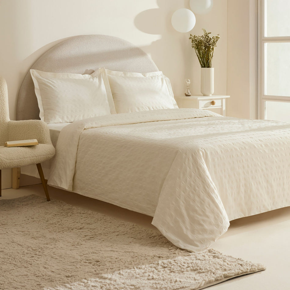 Karaca Home Perla Gofre %100 Cotton Double Duvet Cover Set White - MALLTURK