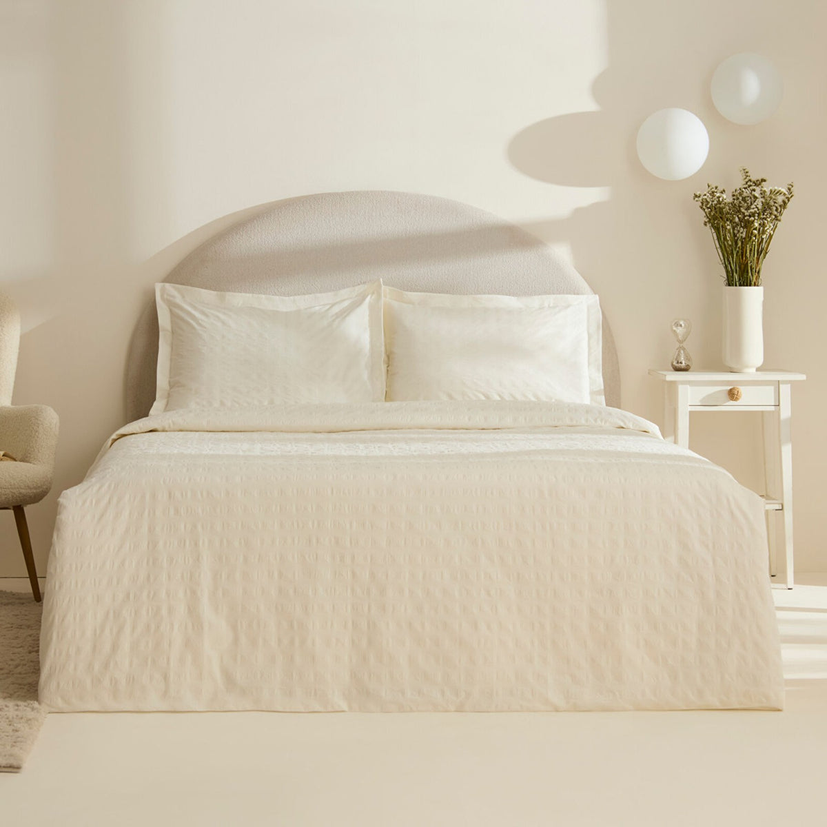 Karaca Home Perla Gofre %100 Cotton Double Duvet Cover Set White - MALLTURK
