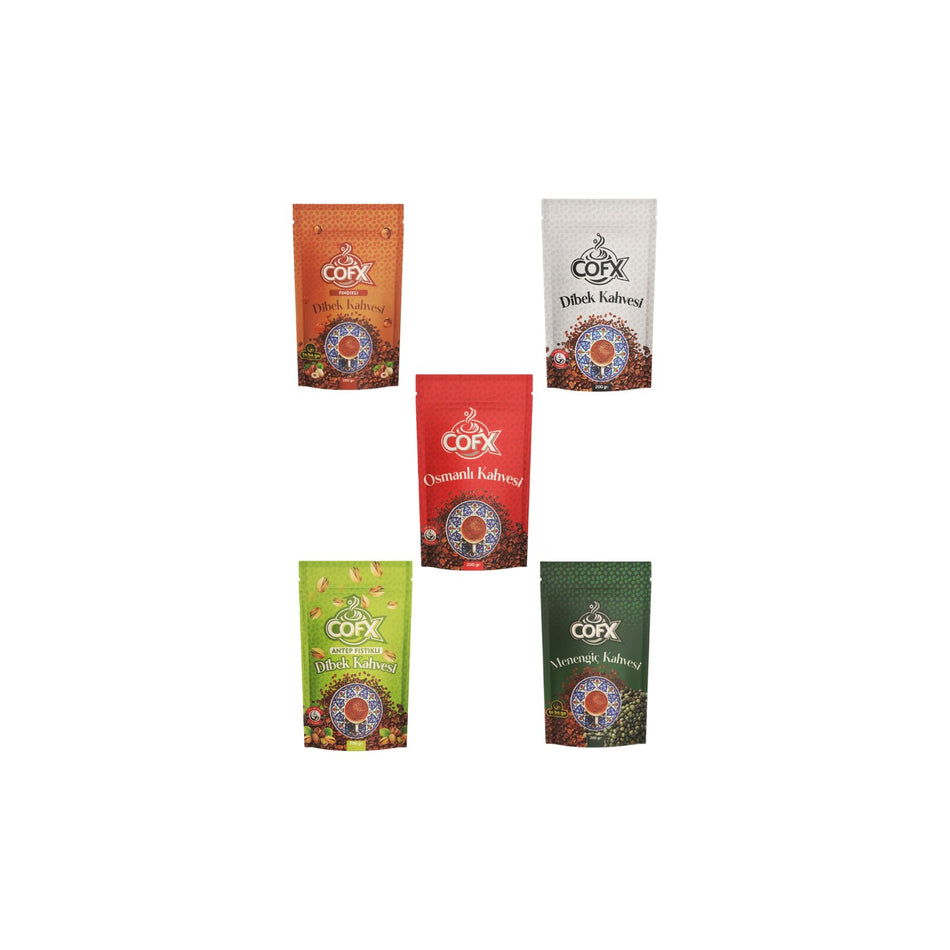 CofxKarma Coffee Pack - Ottoman - menengic - Dibek - Hazelnut Dibek - Pistachio Coffee 5X200GR - MALLTURK