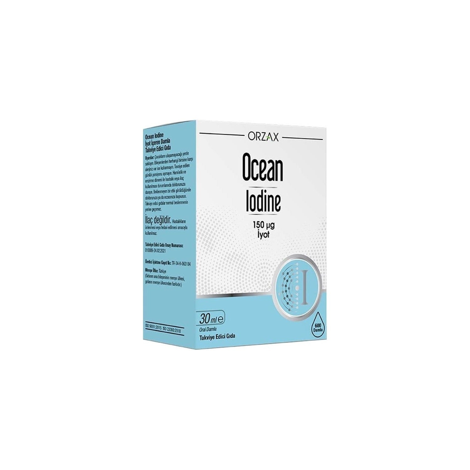 Orzax Ocean Iodine 150 mg Iyot Dietary Supplement 30 ml Turkey Origin Drops Formda - MALLTURK